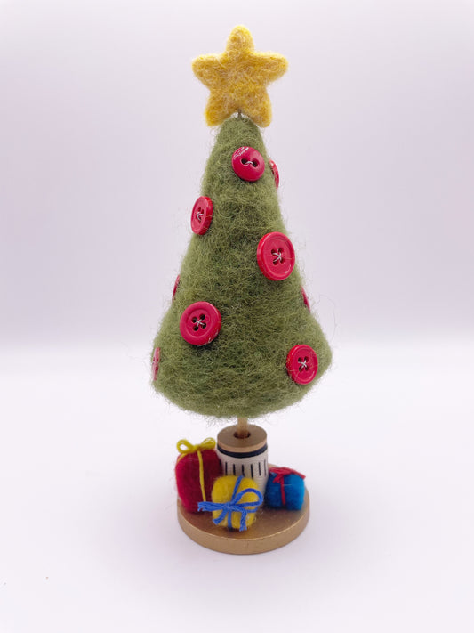 Button Christmas Tree Needle Felted Figure