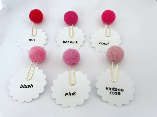 Pinks/Reds Wool Pom Paper Clip