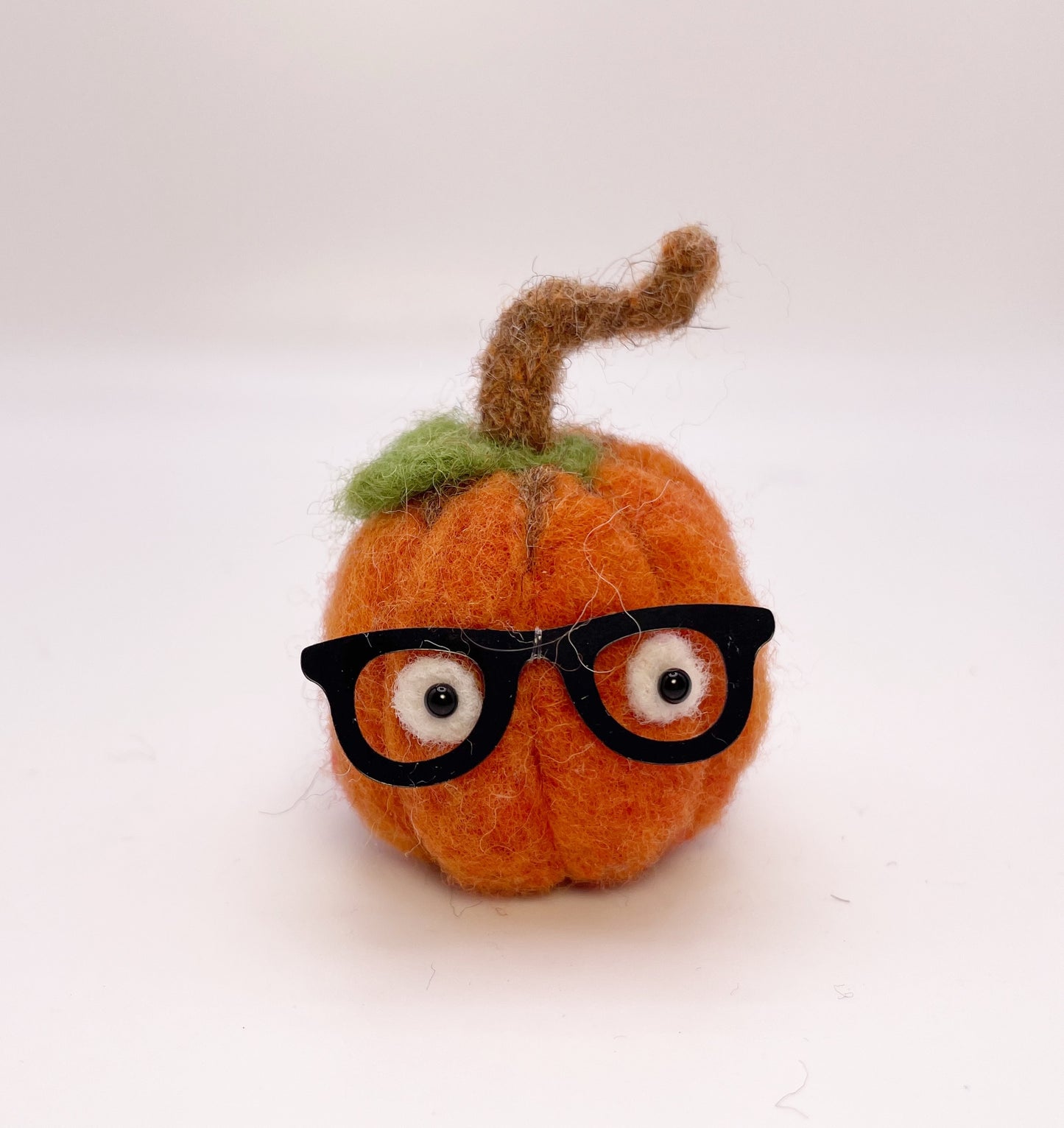 Tiny Wool Pumpkin With Glasses Needle Felted Figure
