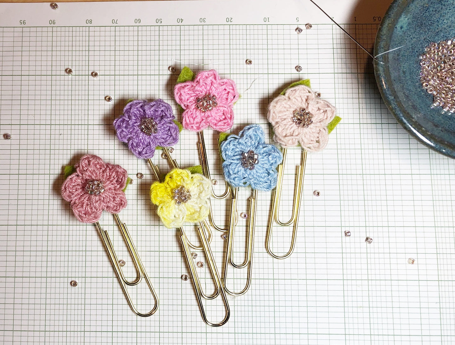 Tiny Knit Flower Paper Clip